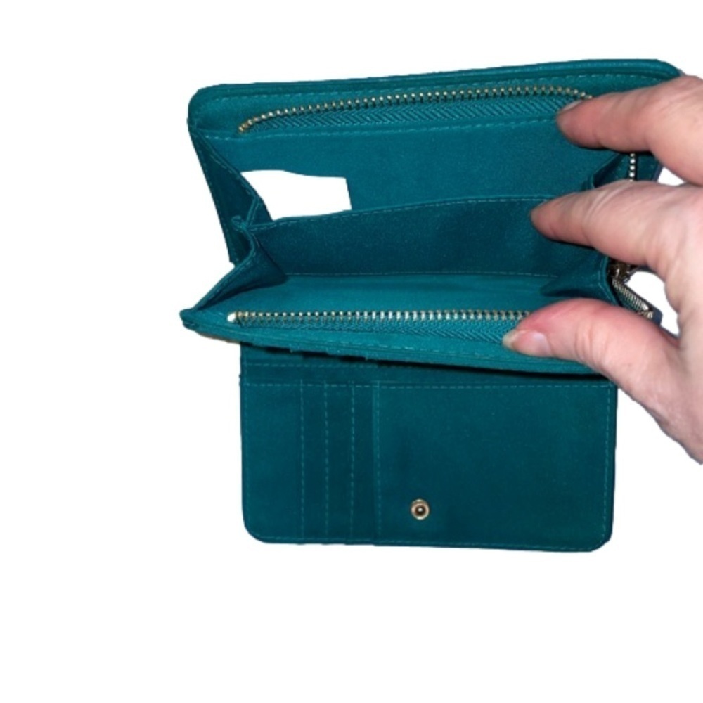 NWOT Unbranded Classic Grannycore Turquoise Green Credit Card/Money Wallet 6"x4" - Picture 4 of 7